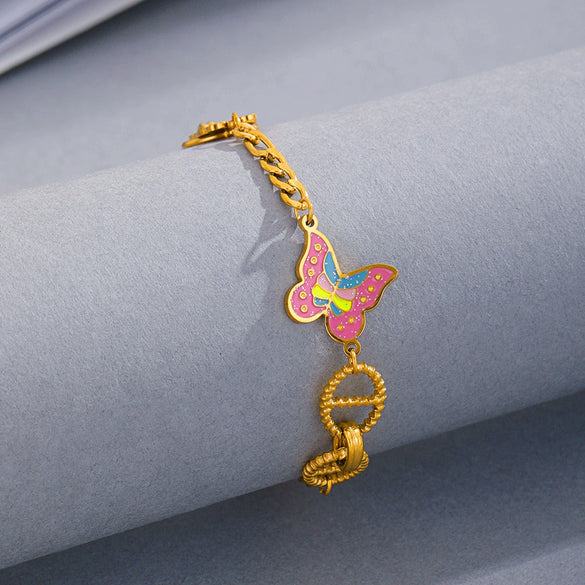 Wholesale Women's Gold Inlaid Stainless Steel Butterfly Bracelet