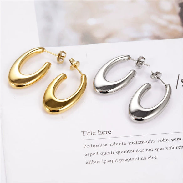 Wholesale Women's Gold Inlaid Ushaped Titanium Steel Hollow Earrings