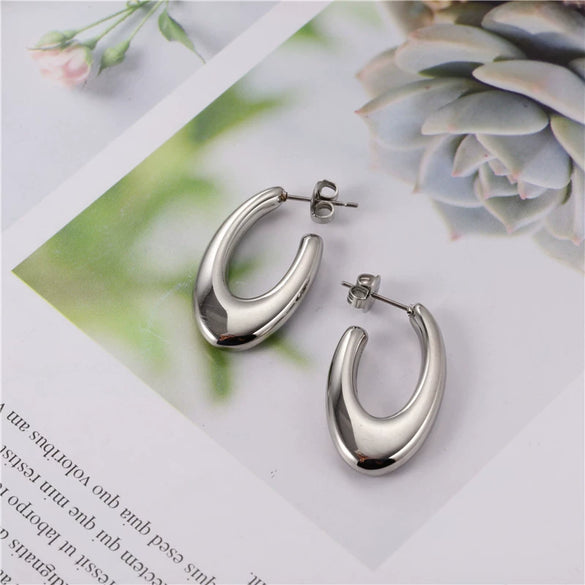 Wholesale Women's Gold Inlaid Ushaped Titanium Steel Hollow Earrings