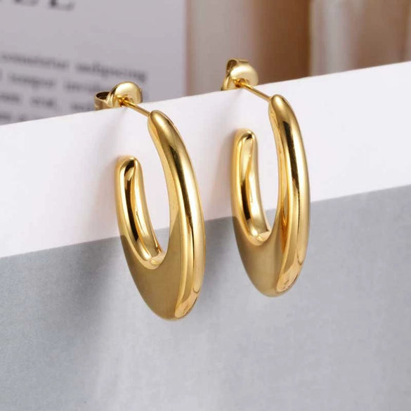 Wholesale Women's Gold Inlaid Ushaped Titanium Steel Hollow Earrings