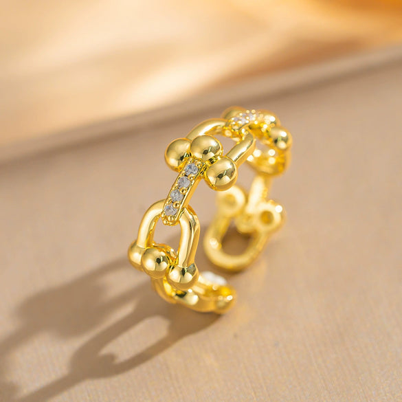 Wholesale Women's Gold Plated Copper Electroplated Open Ring With Heart Drop Geometric Shapes Ushaped Horseshoe Buckle