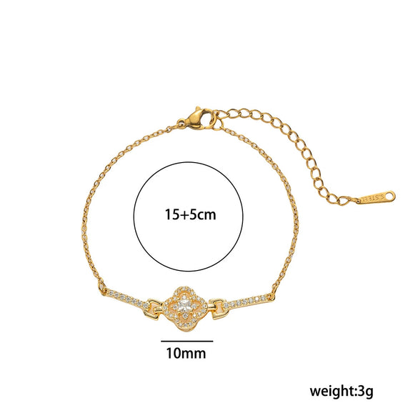 Wholesale Women's Gold Plated Copper Flower Shape Four Leaf Clover Bracelet Light Luxury Style