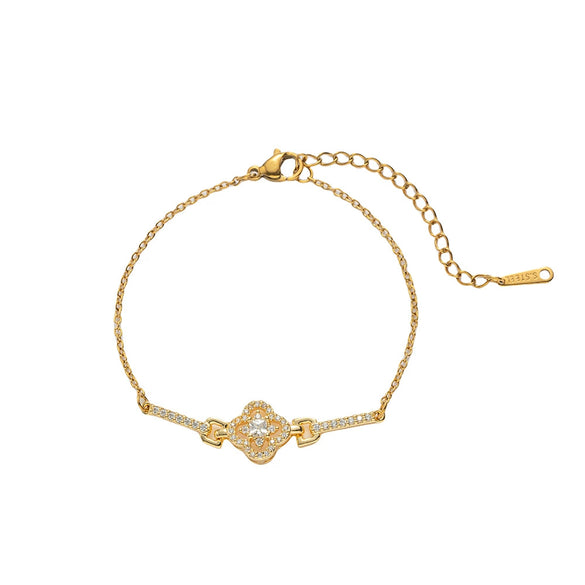 Wholesale Women's Gold Plated Copper Flower Shape Four Leaf Clover Bracelet Light Luxury Style