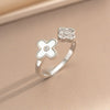Wholesale Women's Gold Plated Copper Four Leaf Clover And Flower Open Ring With Electroplating