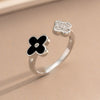 Wholesale Women's Gold Plated Copper Four Leaf Clover And Flower Open Ring With Electroplating