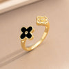Wholesale Women's Gold Plated Copper Four Leaf Clover And Flower Open Ring With Electroplating