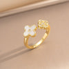 Wholesale Women's Gold Plated Copper Four Leaf Clover And Flower Open Ring With Electroplating