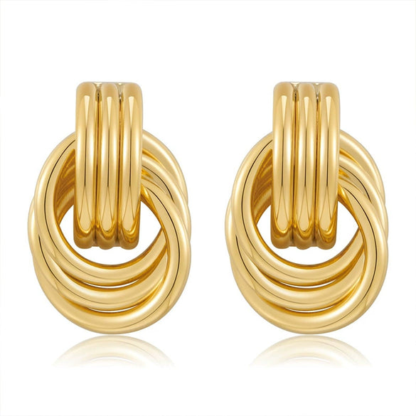 Wholesale Women's Gold Plated Copper Geometric Metal Winding Earrings With Electroplating