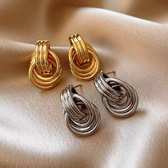 Wholesale Women's Gold Plated Copper Geometric Metal Winding Earrings With Electroplating