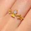 Wholesale Women's Gold Plated Copper Heart Shaped Cute Adjustable Ring With Colorful Zircon And Electroplating