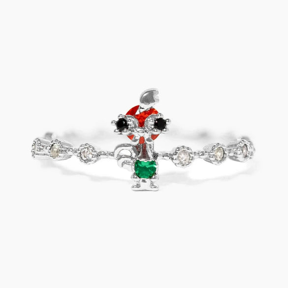Wholesale Women's Gold Plated Copper Heart Shaped Cute Adjustable Ring With Colorful Zircon And Electroplating