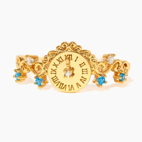 Wholesale Women's Gold Plated Copper Heart Shaped Cute Adjustable Ring With Colorful Zircon And Electroplating