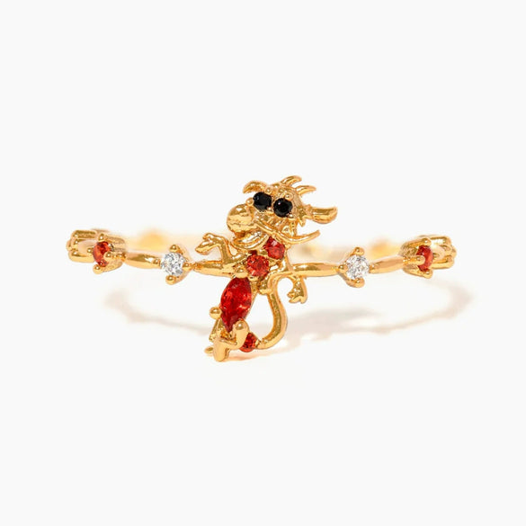 Wholesale Women's Gold Plated Copper Heart Shaped Cute Adjustable Ring With Colorful Zircon And Electroplating