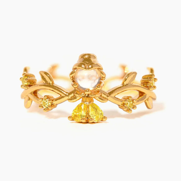 Wholesale Women's Gold Plated Copper Heart Shaped Cute Adjustable Ring With Colorful Zircon And Electroplating