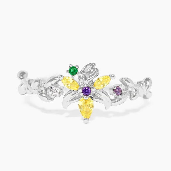 Wholesale Women's Gold Plated Copper Heart Shaped Cute Adjustable Ring With Colorful Zircon And Electroplating