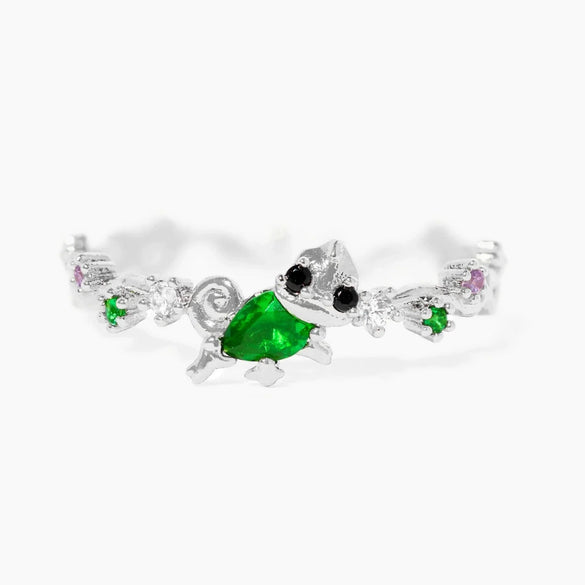 Wholesale Women's Gold Plated Copper Heart Shaped Cute Adjustable Ring With Colorful Zircon And Electroplating