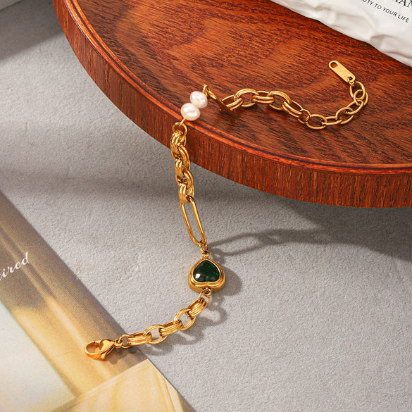 Wholesale Women's Gold Plated Geometric Heartshaped Stainless Steel Bracelet Jewelry