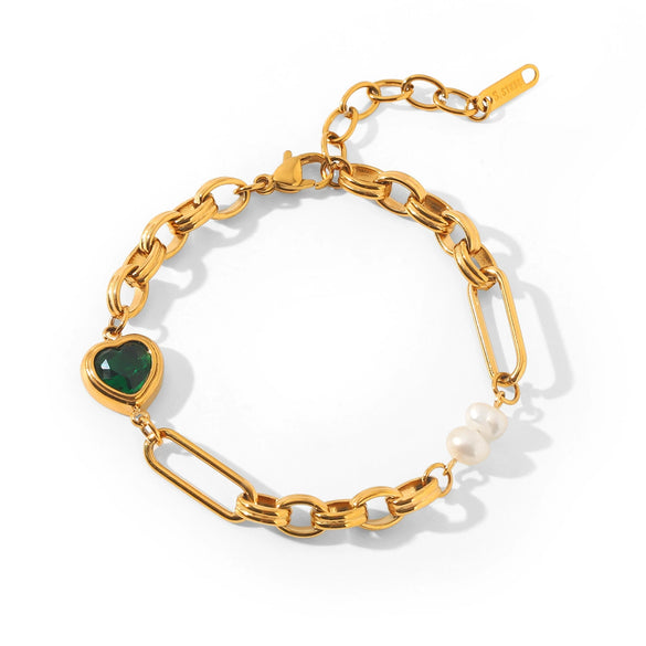 Wholesale Women's Gold Plated Geometric Heartshaped Stainless Steel Bracelet Jewelry
