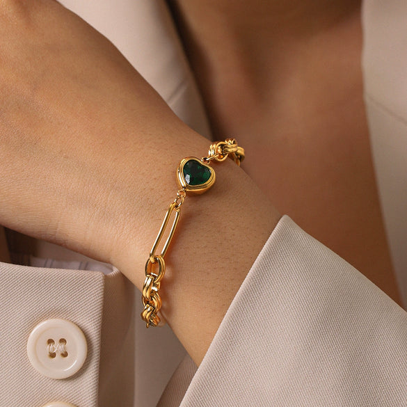 Wholesale Women's Gold Plated Geometric Heartshaped Stainless Steel Bracelet Jewelry
