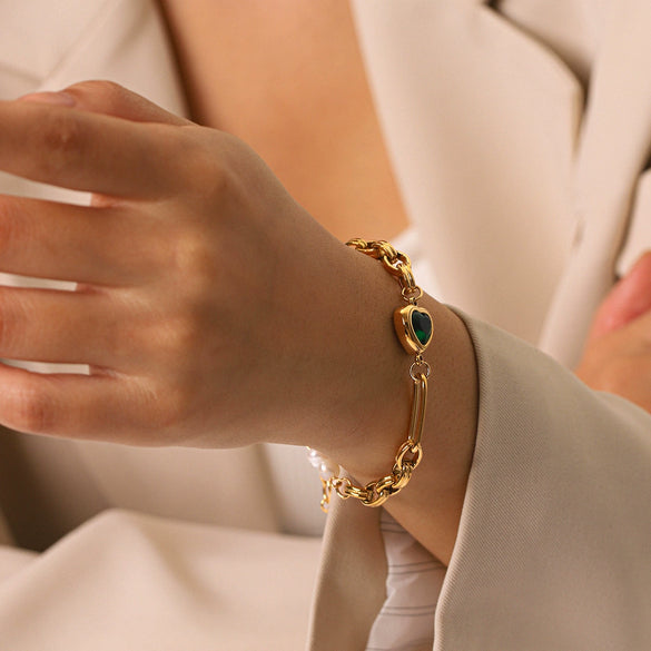 Wholesale Women's Gold Plated Geometric Heartshaped Stainless Steel Bracelet Jewelry
