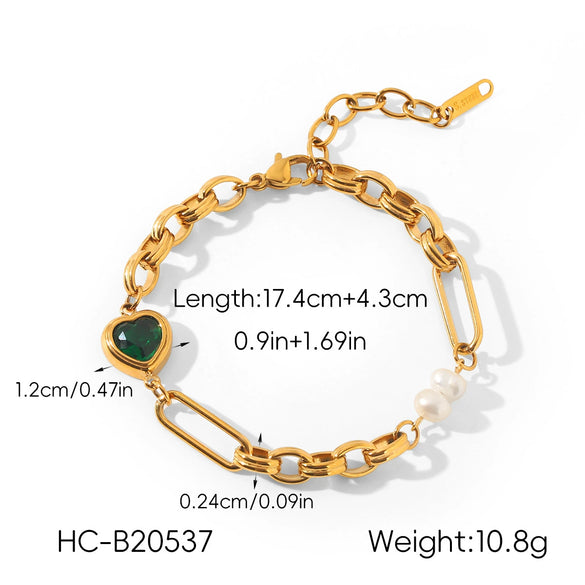 Wholesale Women's Gold Plated Geometric Heartshaped Stainless Steel Bracelet Jewelry