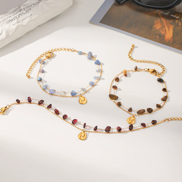 Wholesale Women's Gold Plated Geometric Stainless Steel Bracelets Doublelayered Stackable Jewelry