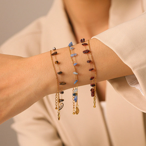 Wholesale Women's Gold Plated Geometric Stainless Steel Bracelets Doublelayered Stackable Jewelry