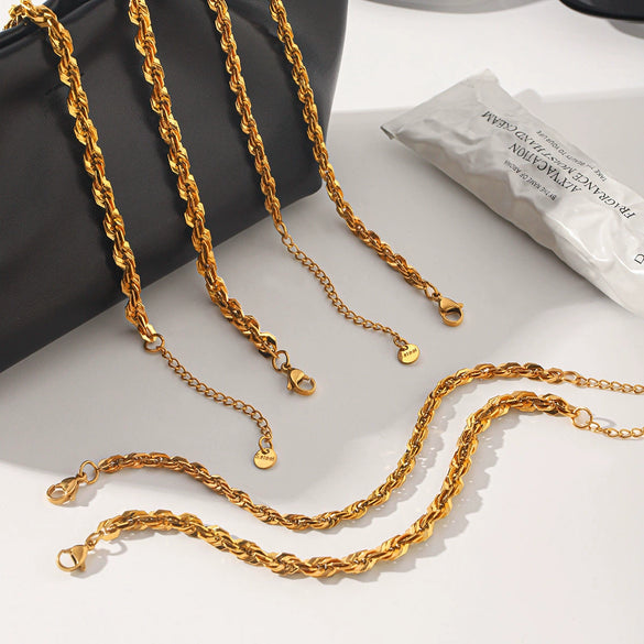 Wholesale Women's Gold Plated Geometric Stainless Steel Braided Bracelet And Necklace Jewelry