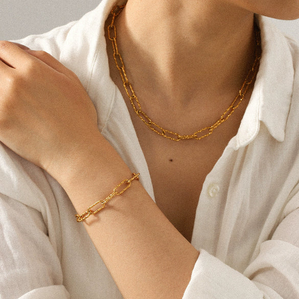 Wholesale Women's Gold Plated Geometric Stainless Steel Cross Chain Jewelry Necklace And Bracelet