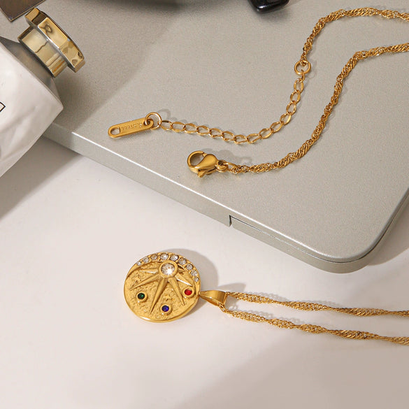 Wholesale Women's Gold Plated Geometric Stainless Steel Eightpointed Star Necklace Pendant Jewelry
