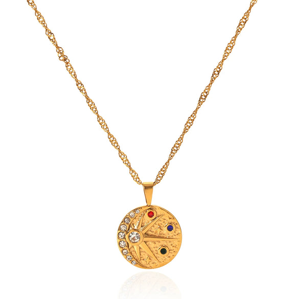 Wholesale Women's Gold Plated Geometric Stainless Steel Eightpointed Star Necklace Pendant Jewelry