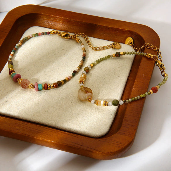 Wholesale Women's Gold Plated Geometric Stainless Steel Handmade Beaded Necklaces Jewelry