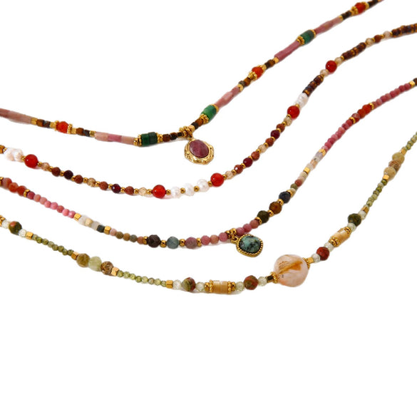 Wholesale Women's Gold Plated Geometric Stainless Steel Handmade Beaded Necklaces Jewelry