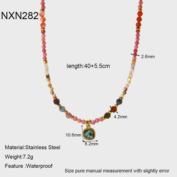 Wholesale Women's Gold Plated Geometric Stainless Steel Handmade Beaded Necklaces Jewelry