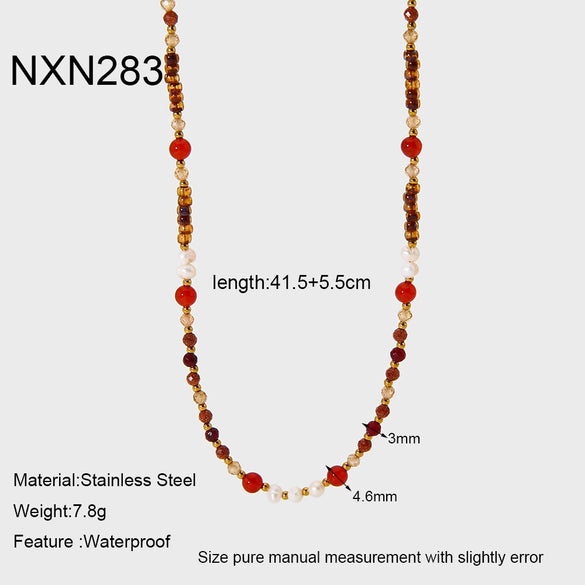 Wholesale Women's Gold Plated Geometric Stainless Steel Handmade Beaded Necklaces Jewelry