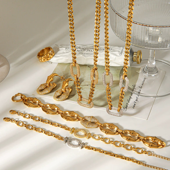 Wholesale Women's Gold Plated Geometric Stainless Steel Necklace And Bracelet Jewelry