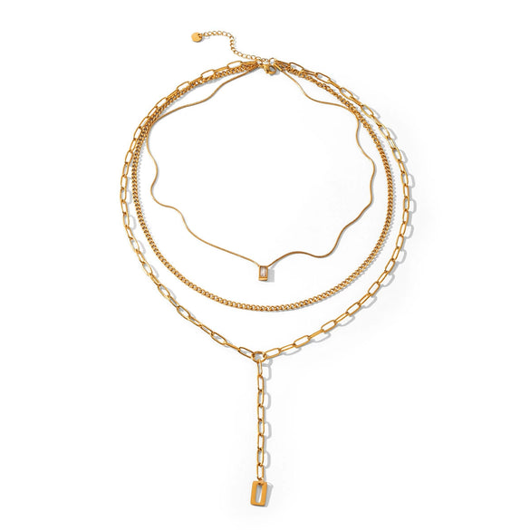 Wholesale Women's Gold Plated Stainless Steel And Titanium Steel Threelayer Stacked Necklace Jewelry
