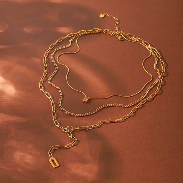 Wholesale Women's Gold Plated Stainless Steel And Titanium Steel Threelayer Stacked Necklace Jewelry