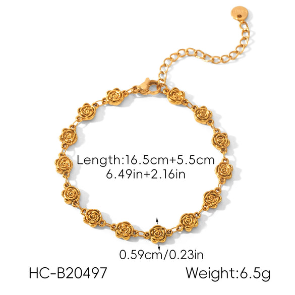 Wholesale Women's Gold Plated Stainless Steel Flower Pattern Bracelet
