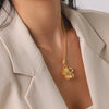 Wholesale Women's Gold Plated Stainless Steel Flower Pendant Necklace With Diamond Studded Earrings Fashionable Jewelry