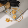 Wholesale Women's Gold Plated Stainless Steel Flower Pendant Necklace With Diamond Studded Earrings Fashionable Jewelry