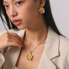 Wholesale Women's Gold Plated Stainless Steel Flower Pendant Necklace With Diamond Studded Earrings Fashionable Jewelry