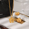 Wholesale Women's Gold Plated Stainless Steel Flower Pendant Necklace With Diamond Studded Earrings Fashionable Jewelry