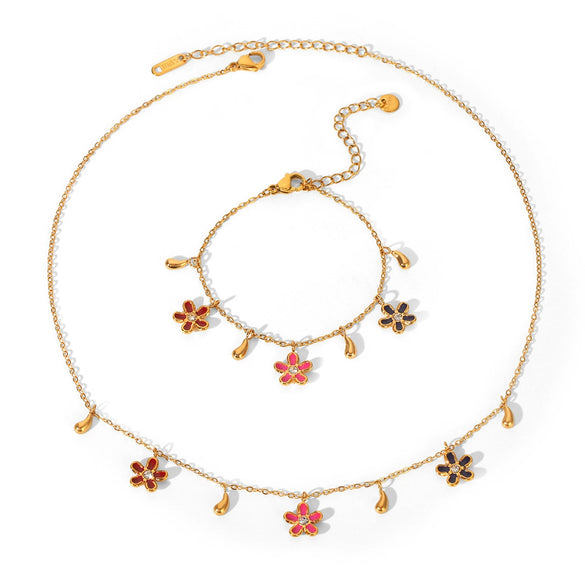 Wholesale Women's Gold Plated Stainless Steel Flowershaped Jewelry Bracelets And Necklaces