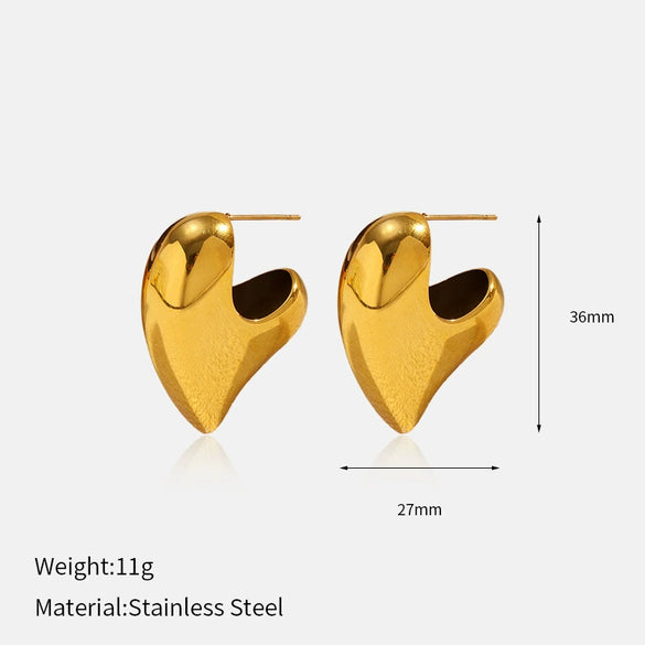 Wholesale Women's Gold Plated Stainless Steel Geometric And Heartshaped Stud Earrings With Light Luxury And Highend Feel