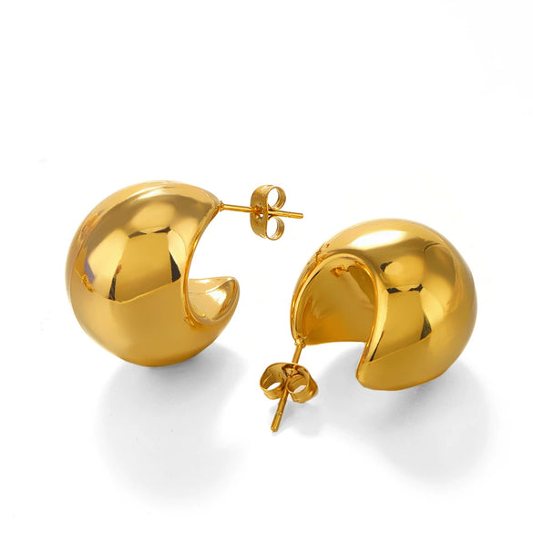 Wholesale Women's Gold Plated Stainless Steel Geometric Semicircle Hollow Hip Hop Earrings