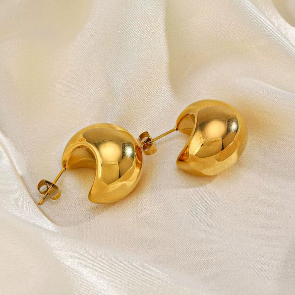 Wholesale Women's Gold Plated Stainless Steel Geometric Semicircle Hollow Hip Hop Earrings