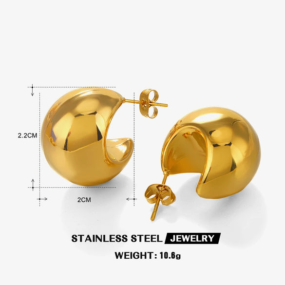 Wholesale Women's Gold Plated Stainless Steel Geometric Semicircle Hollow Hip Hop Earrings