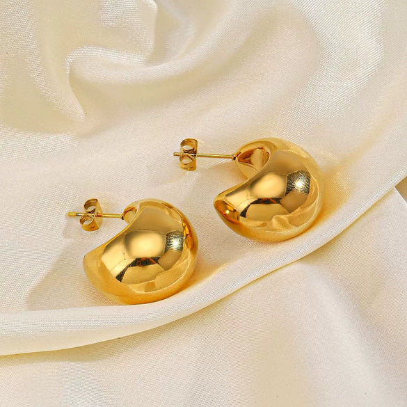 Wholesale Women's Gold Plated Stainless Steel Geometric Semicircle Hollow Hip Hop Earrings