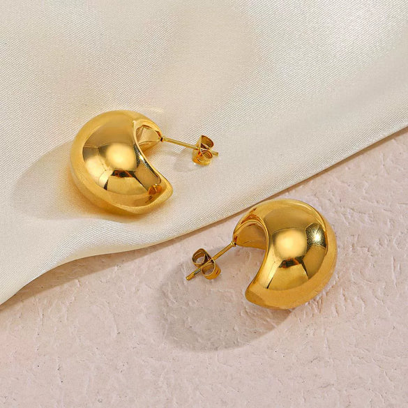 Wholesale Women's Gold Plated Stainless Steel Geometric Semicircle Hollow Hip Hop Earrings